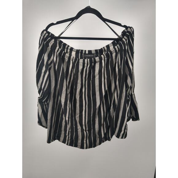 Lane Bryant Blouse Top Plus 14/16 Striped Off The Shoulder 3/4 Bell Sleeve Black - Picture 1 of 8